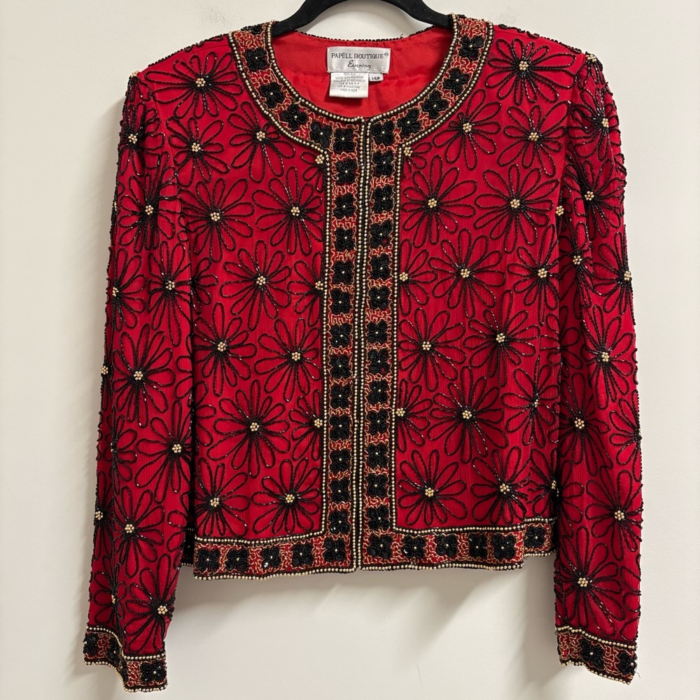 Vintage Papell‎ Boutique Silk Beaded Sequin Jacket Women’s Size 14P